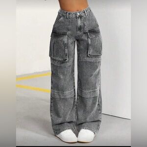 SHEIN Black Wide Leg Cargo Jeans